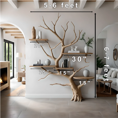 Wooden shelves to decorate the living room. Tree-shaped bookshelf, children's bookshelf 