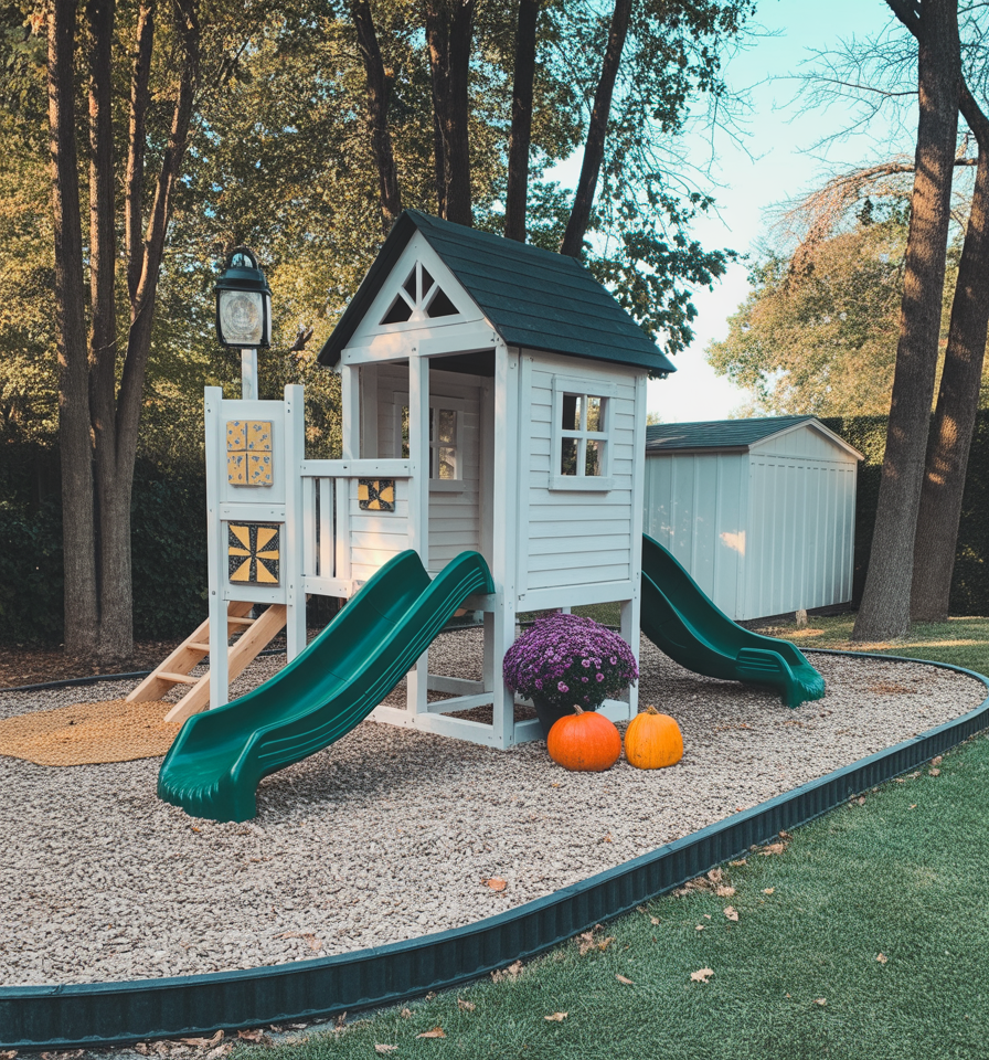 Compact Wooden Playhouse with Dual Slides | Safe Outdoor Playground for Kids Backyard Fun