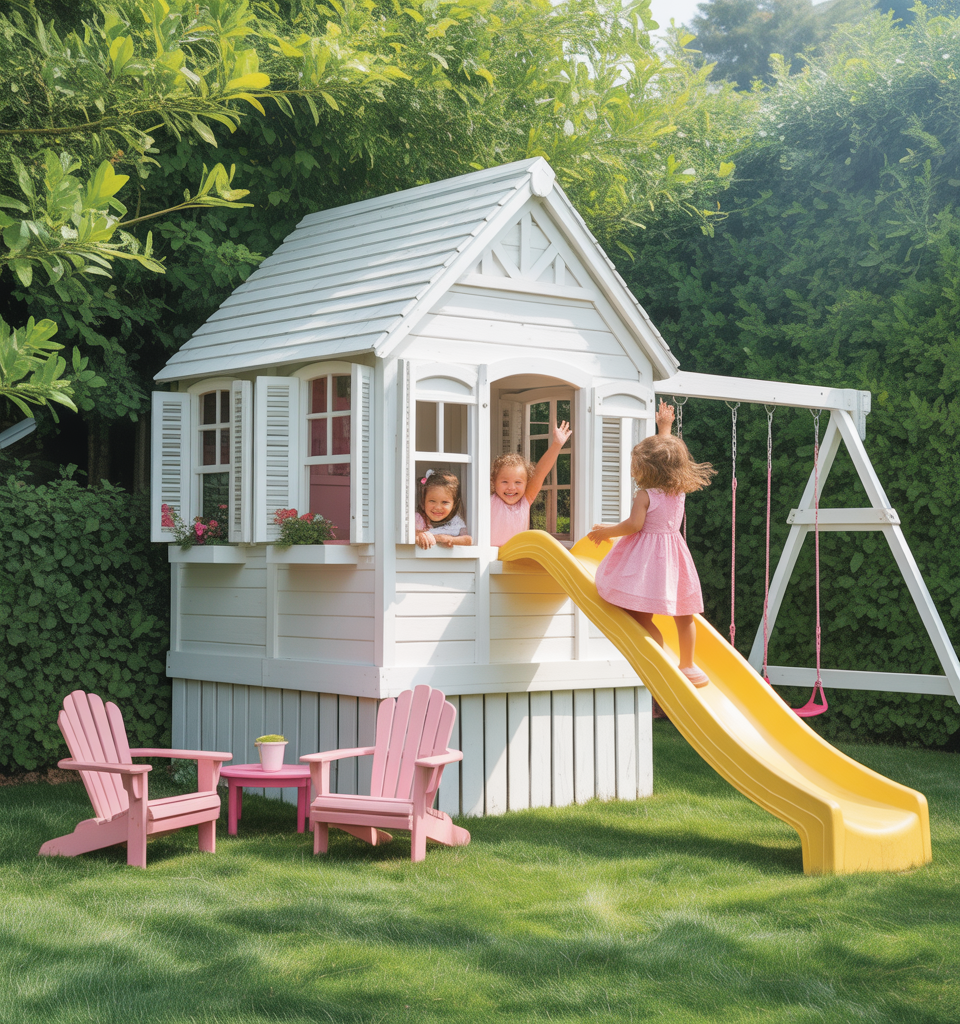 Wooden Playhouse with Slide & Swings | Tall Outdoor Kids Playground for Backyard Fun