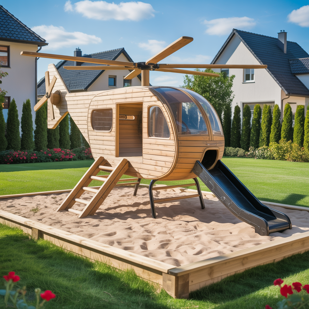 Wooden Helicopter Playhouse – 14ft | Outdoor Playground for Kids