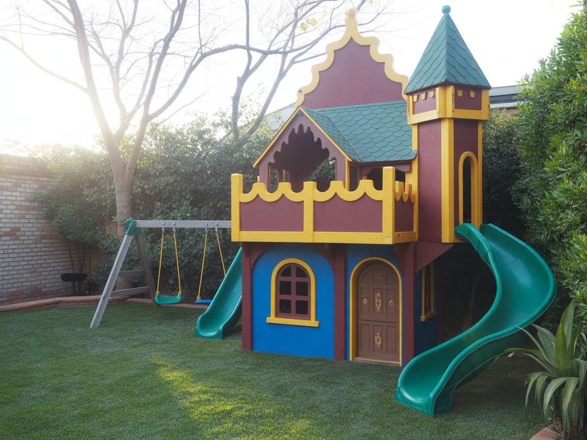 Wooden Castle Playhouse with Tower & Slides | Luxury Outdoor Playground with Swings for Kids Backyard Adventure