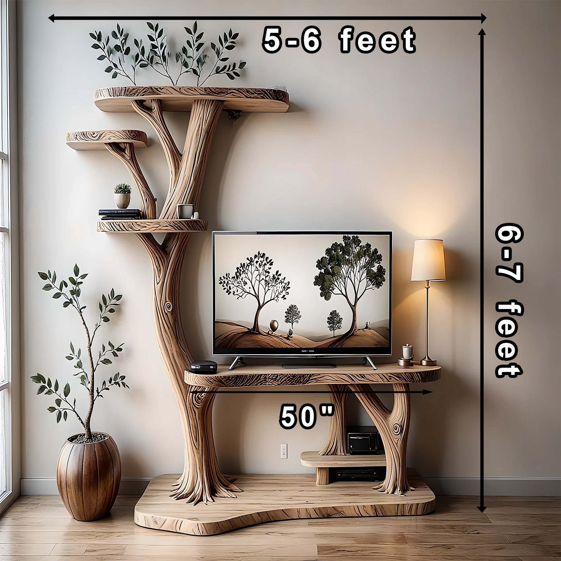 Solid wood tree shaped TV cabinet 