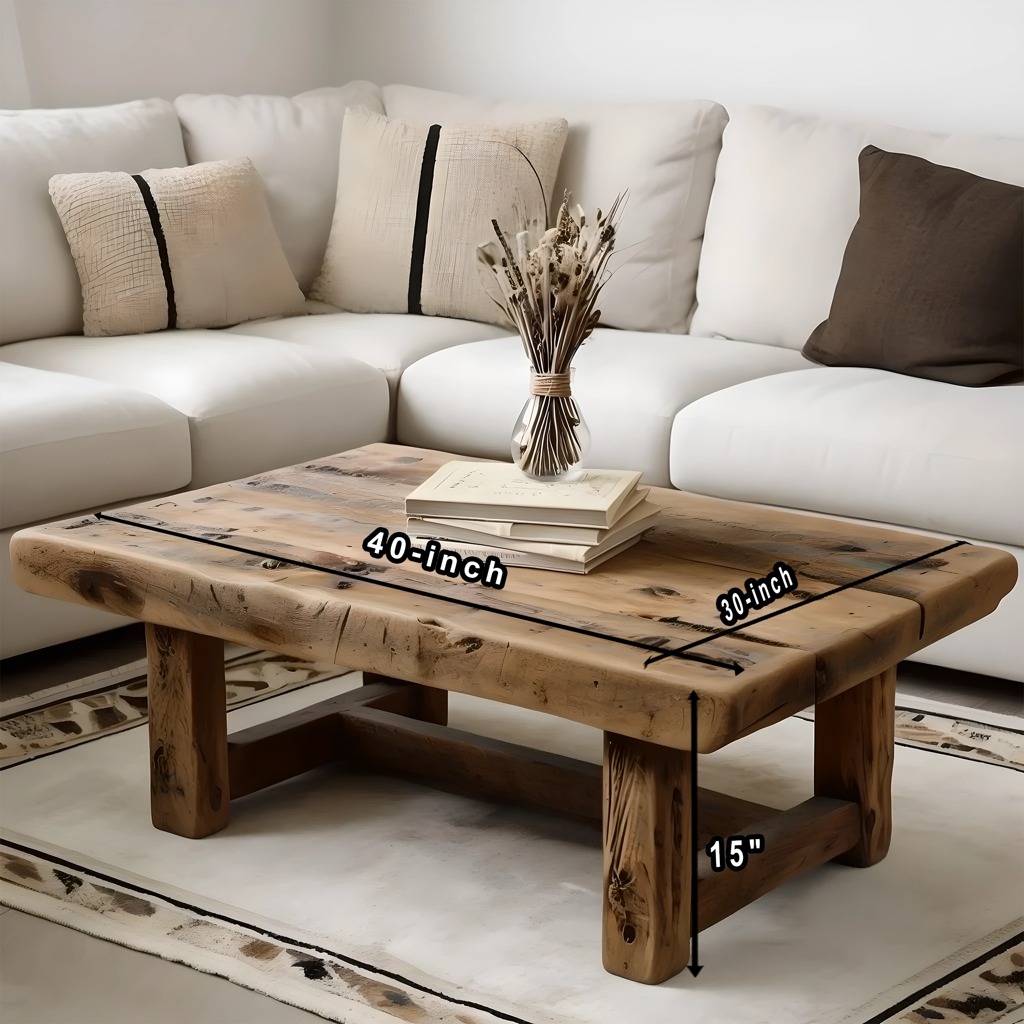 Recycled wood living room table Handmade coffee table Modern driftwood coffee table