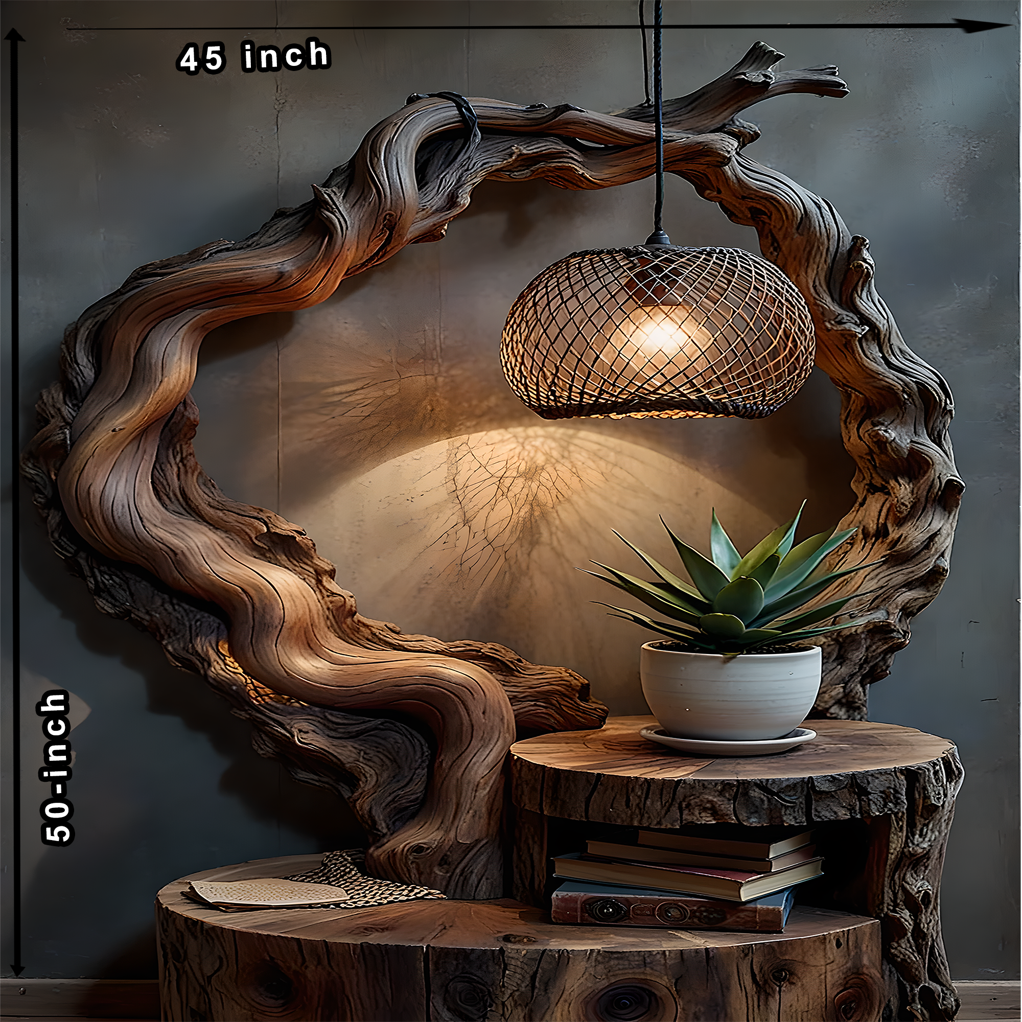 Reading lamp combined with small handmade wooden table 