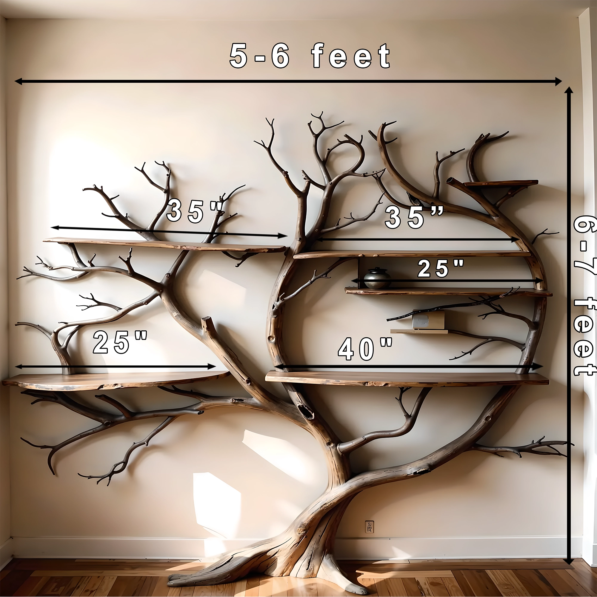 Wall-mounted bookshelf shaped like a natural tree 