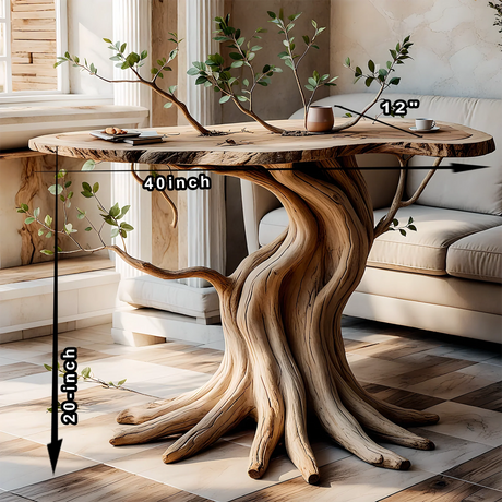 Driftwood tea table, decorative tree-shaped tea table 