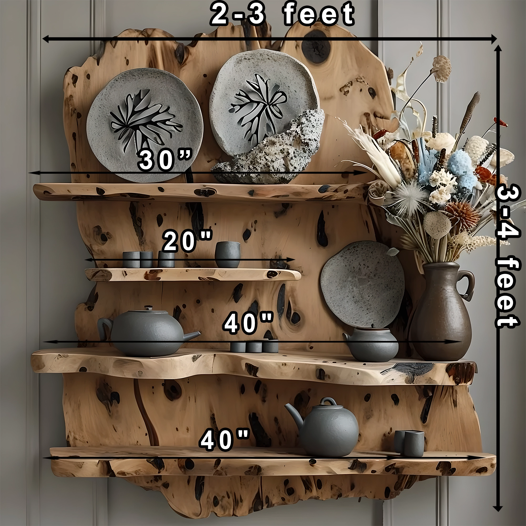 Set of 4 decorative shelves made of driftwood 