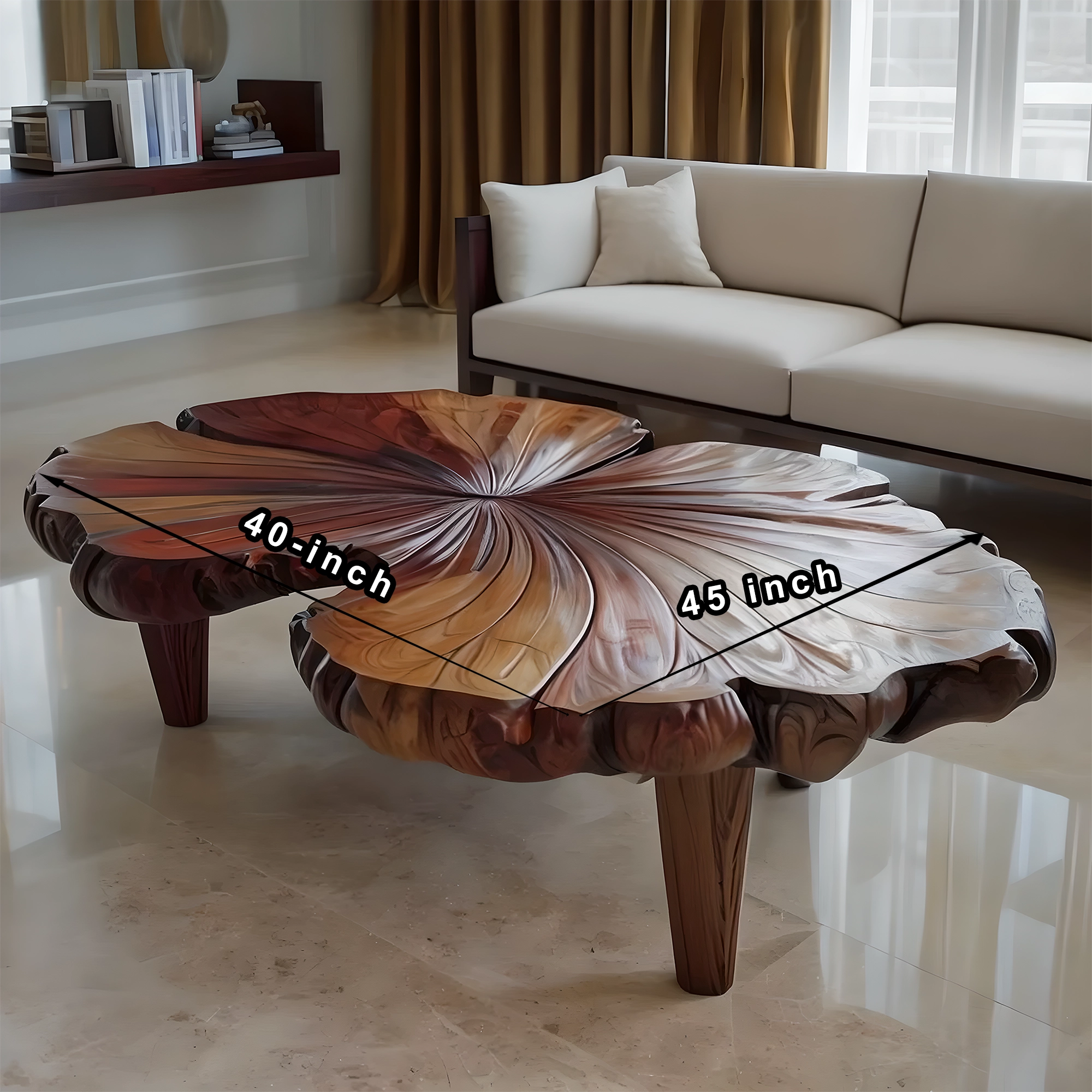 Modern leaf tea table, hand-carved wooden table 