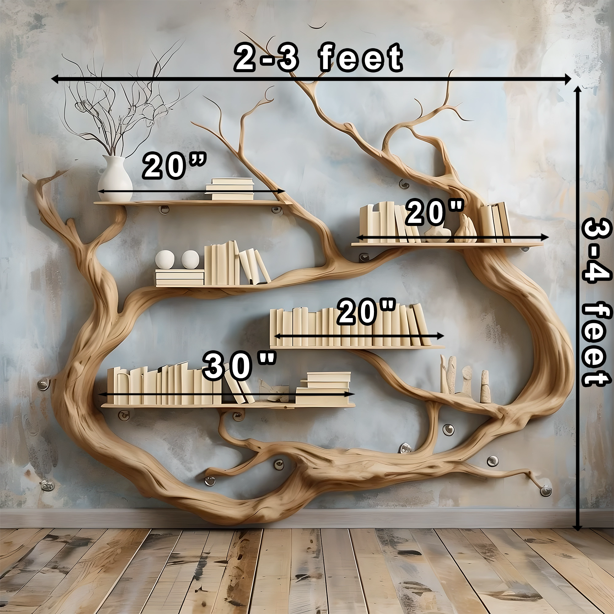 Driftwood wall shelf, natural wood 