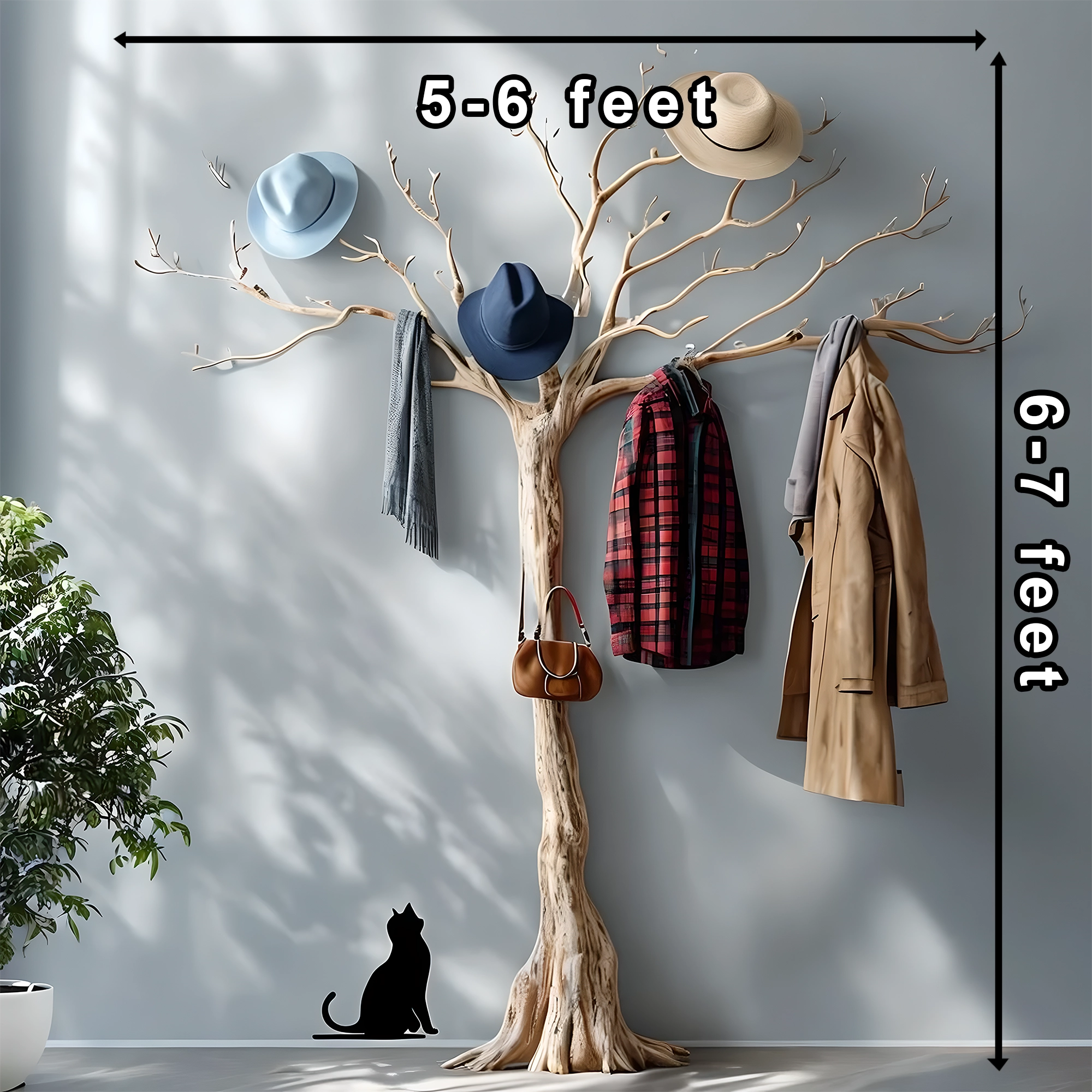 Hanging tree made of solid wood, decorative tree 