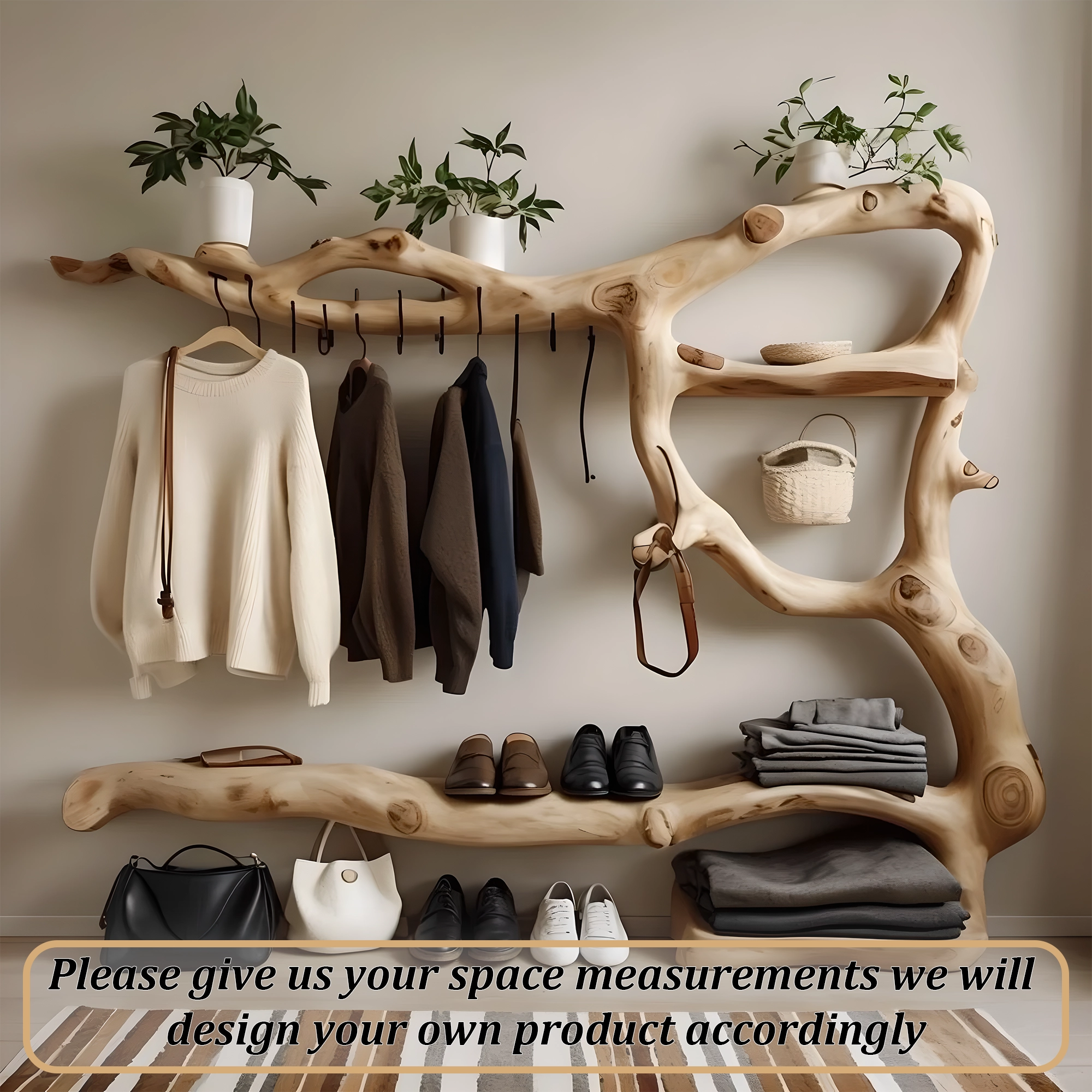 Clothes and shoe rack made of solid wood 