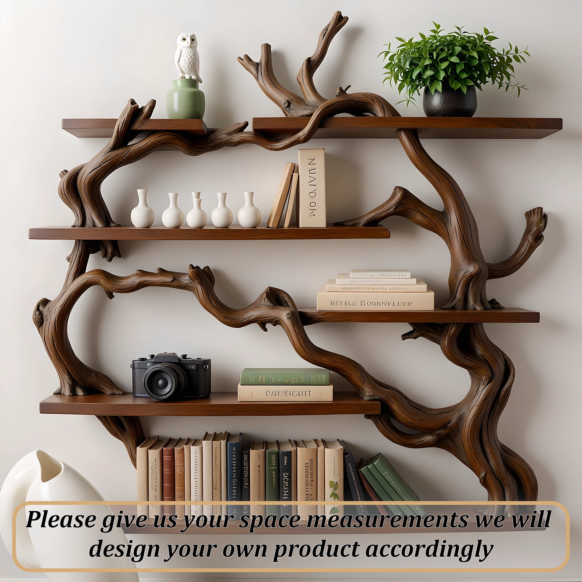 Driftwood tree branch bookshelf, children's bookshelf, library bookshelf 