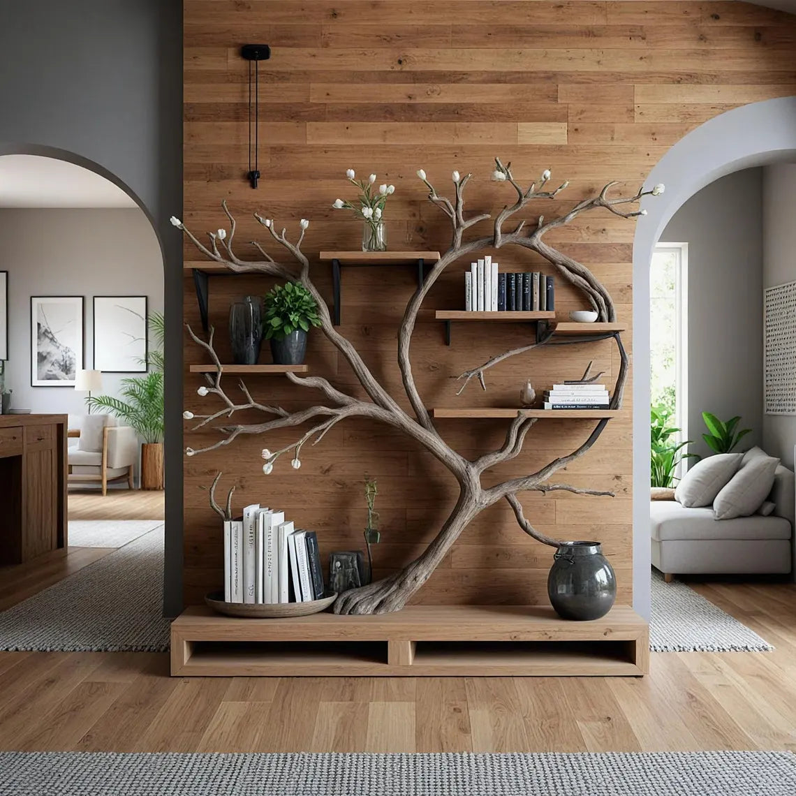 Tree bookshelf for living room or bedroom Handmade wooden furniture Driftwood branches bookshelves solid wood floating wall shelves. 