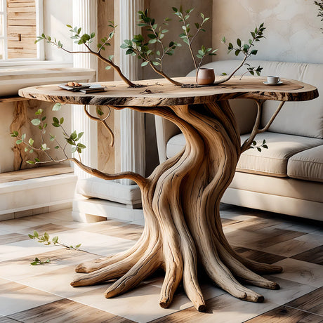 Driftwood tea table, decorative tree-shaped tea table 
