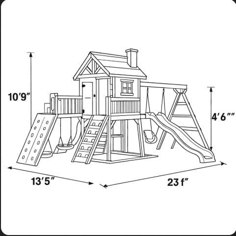 Wooden Swing Set with Slide, Climbing Wall & Playhouse – Outdoor Kids Playground (23 ft)